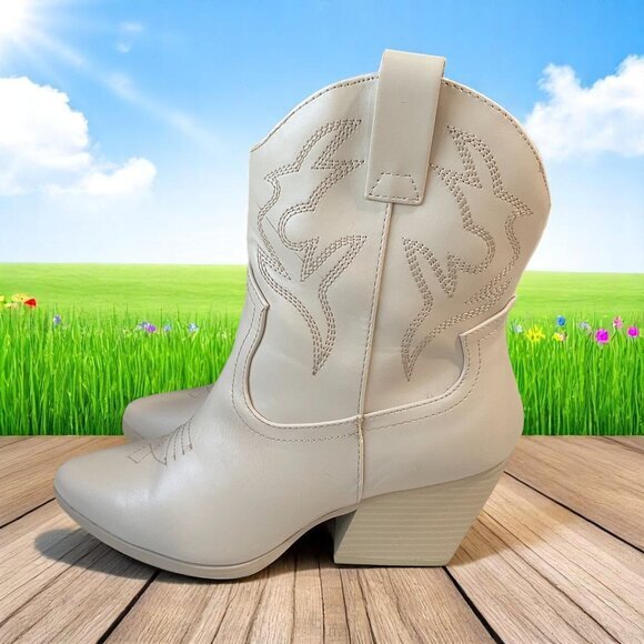 Soda Shoes - Soda White Western Cowboy Boots Womens Size 8 Pointed‎ Toe Block Heel Y2K Rodeo